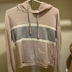 Purple hoodie cropped with grey stripe
